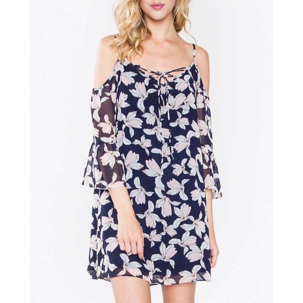 Fairy Cottage Romantic Babydoll Mini Dress Tunic M Blue Floral Easter Lily Boho
